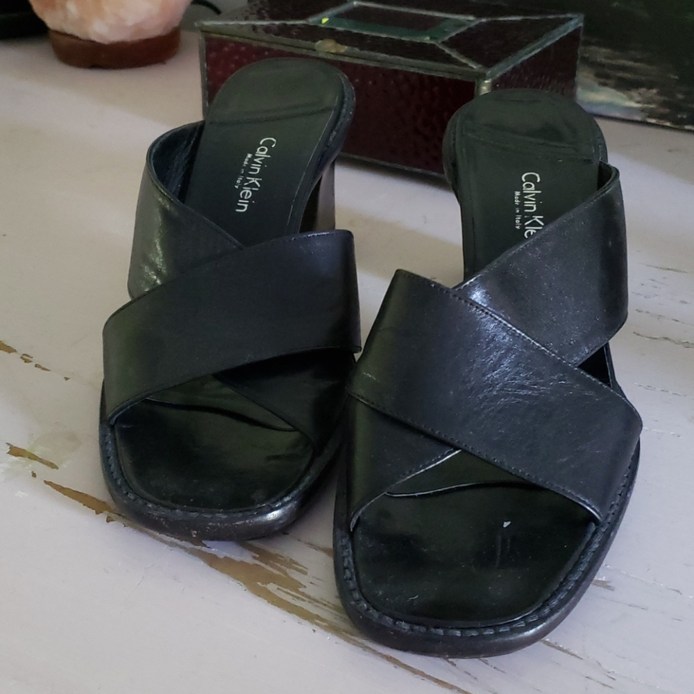 CALVIN KLEIN |Vintage Black Leather Designer Mules